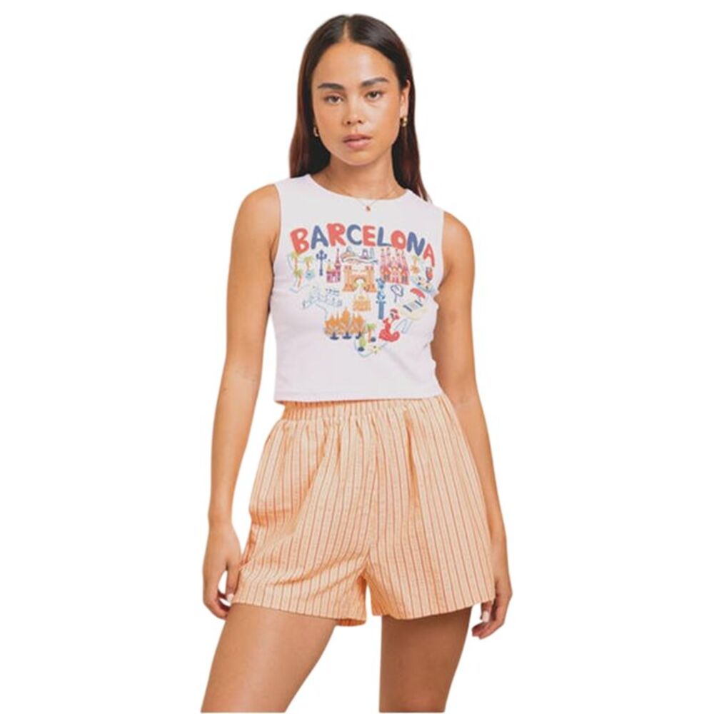 Daisy Street Womens/Ladies Barcelona Graphic Print Cropped Tank Top / White